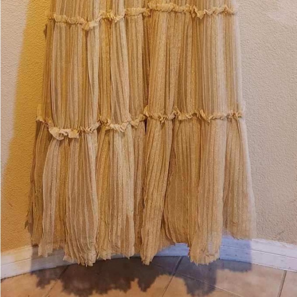 Tadashi Shoji Gold One Shoulder Pleated Gown - Picture 5 of 8
